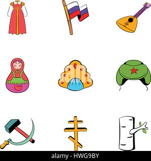 Russian symbol icons set, cartoon style Stock Vector