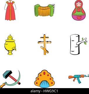 Russian emblem icons set, cartoon style Stock Vector