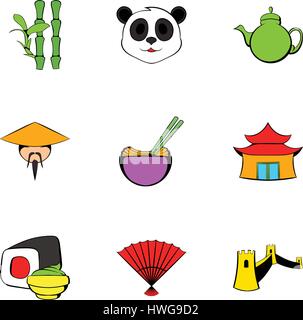 Japan icons set, cartoon style Stock Vector