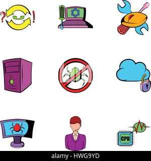 Hacker icons set, cartoon style Stock Vector