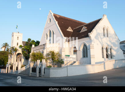 Nassau city St. Andrew's Presbyterian Kirk in a sunset light (Bahamas). Stock Photo