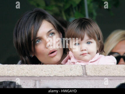Katie Holmes and her daughter, Suri Cruise,  watches in a luxury suite during a Los Angeles Galaxy soccer game against Chelsea at the Home Depot Center in Carson, CA on Saturday, July 21, 2007. Photo credit: Francis Specker Stock Photo