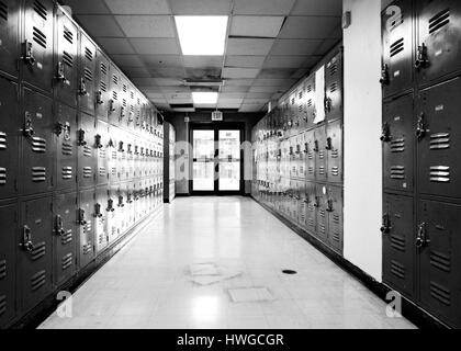 Rows of lockers in a hallway. Stock Photo