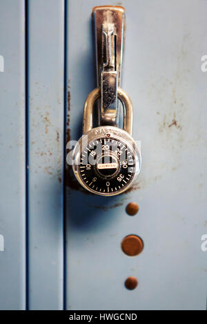 Padlock on an old wall locker. Stock Photo
