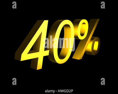 golden fourty percent on black background 3d render Stock Photo