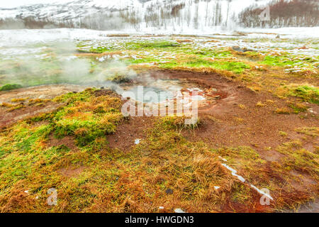 Strokkur geyser in geothermal area Haukadalur in wintertime, Iceland Stock Photo