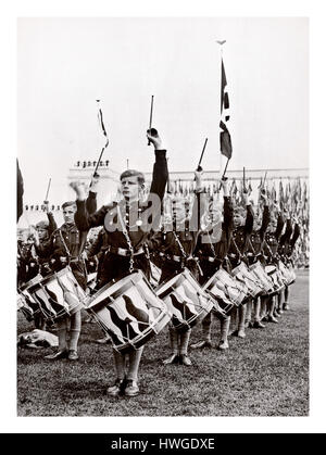 Hitler Youth boy drummers on parade in Zeppelin Field Nuremberg for rallying speeches from Adolf Hitler Sept 14th 1934 Stock Photo