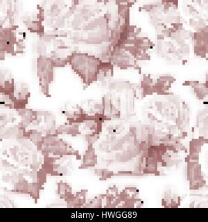Elegant seamless background with roses in monochrom sepia style. Vintage pattern with floral ornament useful as background. Sepia seamless roses patte Stock Vector