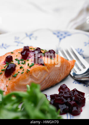 Roast salmon and beetroot Stock Photo