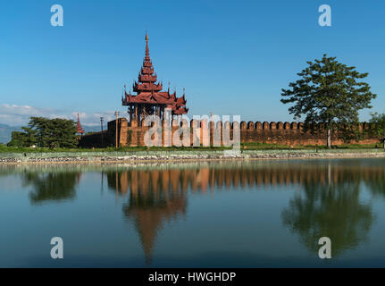 Moat with Royal Palace, Mandalay, Myanmar Stock Photo