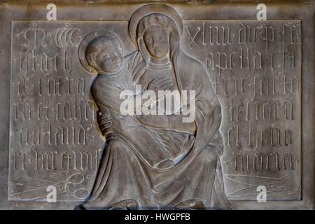 France, Alpes Maritimes, Nice, old town, église Saint-Martin-Saint-Augustin (St. Martin St. Augustine) church, one of the first representation of scissors (at the bottom left) in this bas-relief dedicated to the Virgin Mary offered by the fraternity of tailors and chaussiers, dating from 1444 Stock Photo