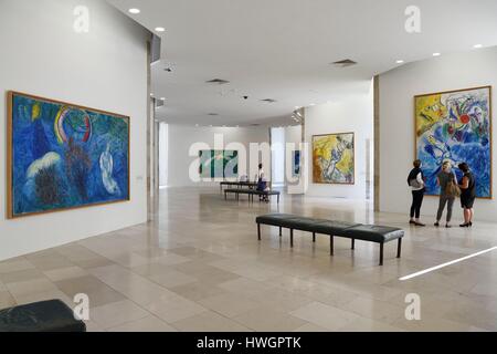 France, Alpes Maritimes, Nice, Musee National Marc Chagall by architect Andre Hermant and created at the initiative of Andre Malraux, hall of the Biblical Message paintings Stock Photo