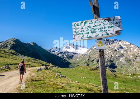 France, Savoie, Saint-Sorlin-d'Arves, hike to the Etendard refuge starting from Croix de Fer pass, Etendard Peak (alt : 3464 m) in the background Stock Photo