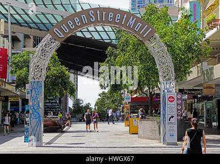 Entrance to Queen Street Mall pedestrian shopping street in Brisbane, Australia. Stock Photo