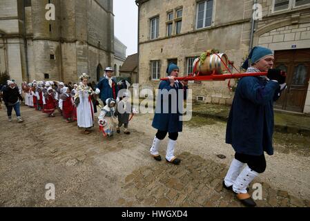 France, Haute Saone, Champlitte, church, Fete de la Saint Vincent, the procession goes to the Prenants' home Stock Photo