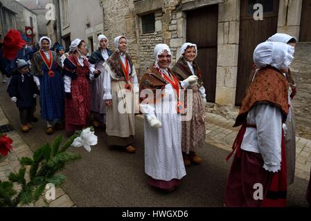 France, Haute Saone, Champlitte, church, Fete de la Saint Vincent, the procession goes to the Rendants' home Stock Photo