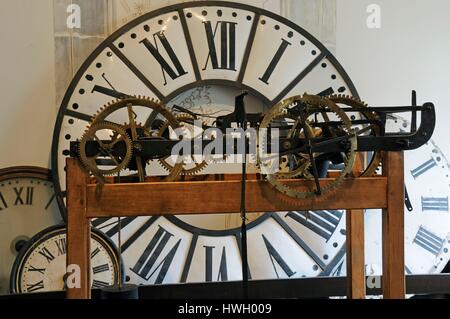 France, Doubs, Besancon, Grande Rue, Palais Granvelle dated 16th century, inner courtyard, Musee du Temps, clock Stock Photo