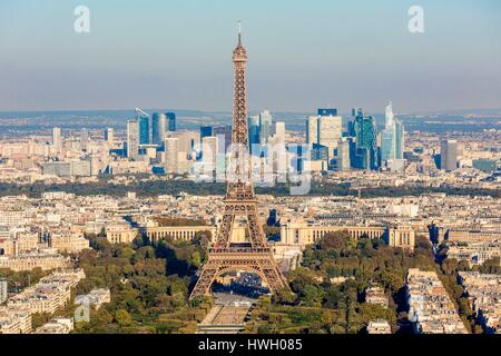 France, Paris, general view of the Eiffel Tower with the Defense Stock Photo