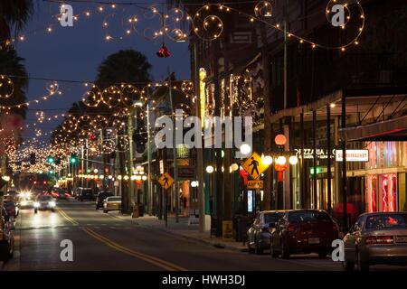 United States, Florida, Tampa, Ybor City, Cuban Heritage Area, East 7th Avenue, La Septima, evening Stock Photo