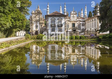 Portugal, Vila Real, the 18th Century baroque palace and arts foundation (Fundacao da Casa de Mateus) built in the first half of the 18th Century by Antonio Jose Botelho Mourao (1688-1746), 3rd Morgado of Mateus and designed by Italian architect Nicolau Nasoni, the palace is depicted on the labels of the famous Mateus rose wine Stock Photo