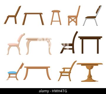 Table chair icon set for interiors Flat design style vector illustration Stock Vector