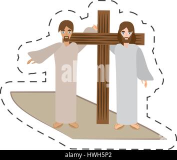 cartoon simon help jesus carry cross Stock Vector