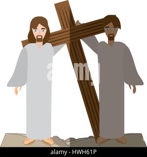 simon help jesus carry croos- via crucis shadow Stock Vector