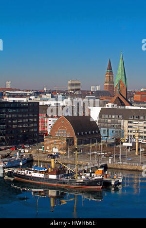'Kiel harbour, Germany; Schleswig - Holstein; Kiel; Kiel F?rde; harbour; buzzard, museum ship, ice-breaker, Tonne-casually, covered market; tourism; c Stock Photo