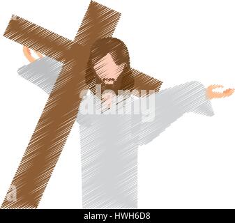drawing jesus christ carries cross Stock Vector