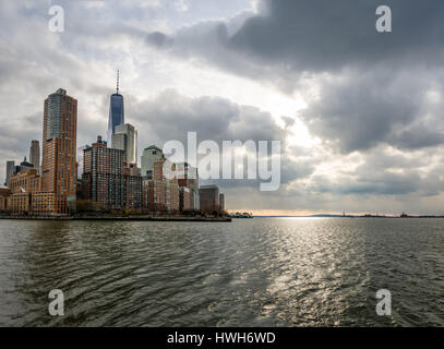 Lower Manhattan Skyline view from Pier 25 - New York, USA Stock Photo