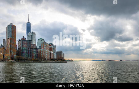 Lower Manhattan Skyline view from Pier 25 - New York, USA Stock Photo