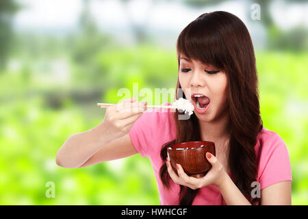 Asian pretty woman eating japanese food. Eat concept Stock Photo