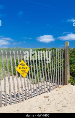 Closed trail near the famous walkway to the dunes.Sandwich, Cape Cod, Massachusetts, USA Stock Photo