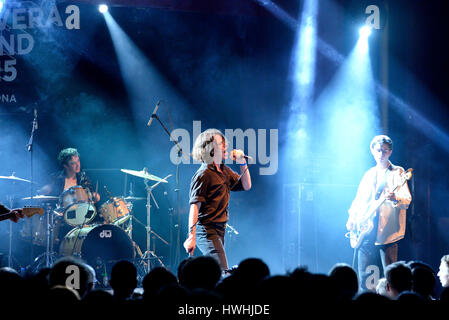 BARCELONA - MAY 25: Iceage (punk rock band) in concert at Apolo stage Primavera Sound 2015 Festival (PS15) on May 25, 2015 in Barcelona, Spain. Stock Photo