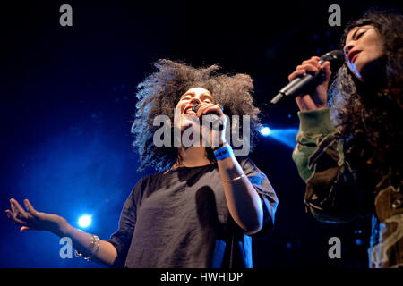 BARCELONA - MAY 26: Ibeyi (soul and contemporary rhythm and blues cuban band) in concert at Apolo stage Primavera Sound 2015 Festival (PS15) on May 26 Stock Photo