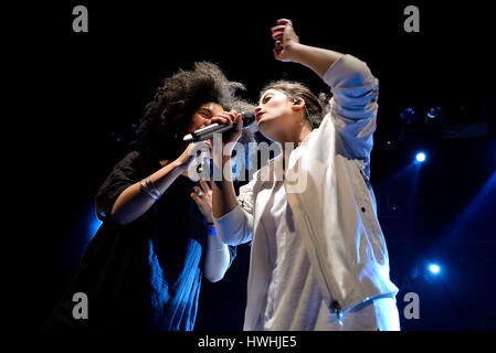 BARCELONA - MAY 26: Ibeyi (soul and contemporary rhythm and blues cuban band) in concert at Apolo stage Primavera Sound 2015 Festival (PS15) on May 26 Stock Photo