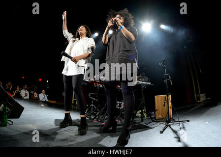 BARCELONA - MAY 26: Ibeyi (soul and contemporary rhythm and blues cuban band) in concert at Apolo stage Primavera Sound 2015 Festival (PS15) on May 26 Stock Photo