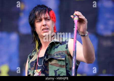 BARCELONA - MAY 29: Julian Casablancas and The Voidz (band) in concert at Primavera Sound 2015 Festival on May 29, 2015 in Barcelona, Spain. Stock Photo