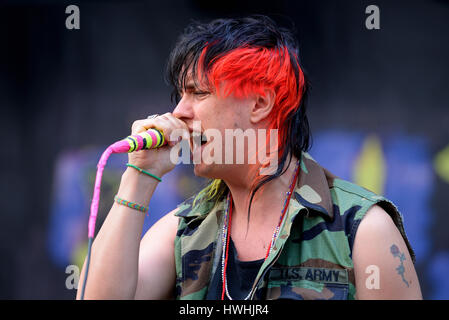 BARCELONA - MAY 29: Julian Casablancas and The Voidz (band) in concert at Primavera Sound 2015 Festival on May 29, 2015 in Barcelona, Spain. Stock Photo