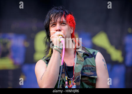 BARCELONA - MAY 29: Julian Casablancas and The Voidz (band) in concert at Primavera Sound 2015 Festival on May 29, 2015 in Barcelona, Spain. Stock Photo