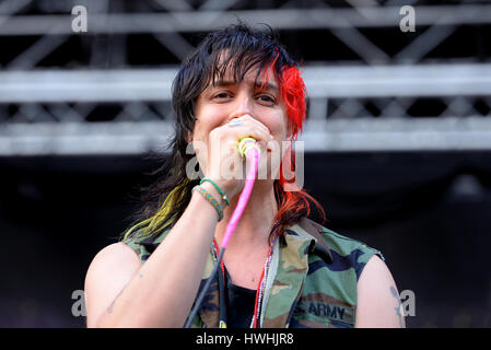 BARCELONA - MAY 29: Julian Casablancas and The Voidz (band) in concert at Primavera Sound 2015 Festival on May 29, 2015 in Barcelona, Spain. Stock Photo