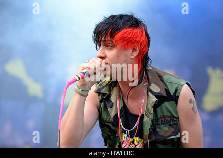 BARCELONA - MAY 29: Julian Casablancas and The Voidz (band) in concert at Primavera Sound 2015 Festival on May 29, 2015 in Barcelona, Spain. Stock Photo