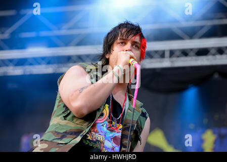 BARCELONA - MAY 29: Julian Casablancas and The Voidz (band) in concert at Primavera Sound 2015 Festival on May 29, 2015 in Barcelona, Spain. Stock Photo