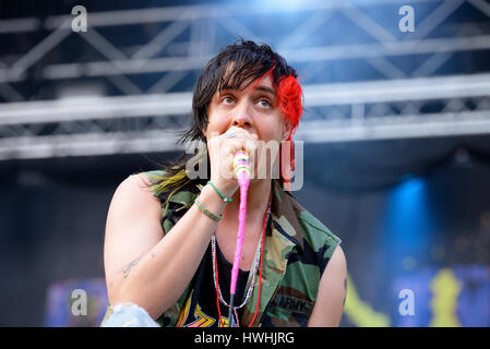 BARCELONA - MAY 29: Julian Casablancas and The Voidz (band) in concert at Primavera Sound 2015 Festival on May 29, 2015 in Barcelona, Spain. Stock Photo