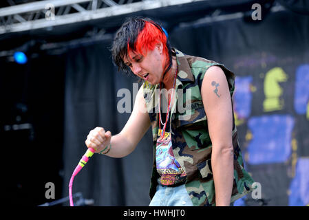 BARCELONA - MAY 29: Julian Casablancas and The Voidz (band) in concert at Primavera Sound 2015 Festival on May 29, 2015 in Barcelona, Spain. Stock Photo