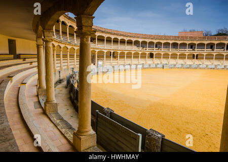 view from auditorium on most famous and oldest bullring in Ronda, Spain Stock Photo