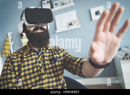 Top view of man wearing futuristic eyewear Stock Photo
