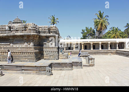 South east view of main shrine , showcasing stellate design towers, ornamented, detailed, stone carvings, moulded star-shaped plinth and Colonnade of  Stock Photo
