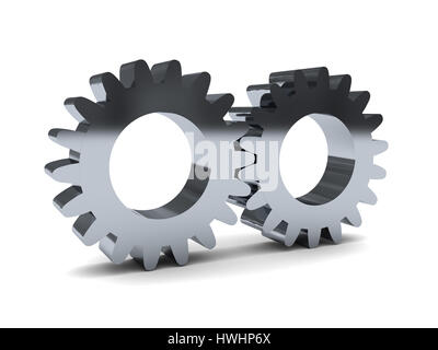 3d illustration of two gear wheels over white background Stock Photo