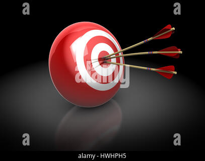 3d illustration of target with three arrows, over dark background Stock Photo